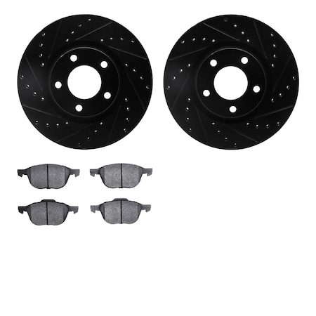 8302-80057, Rotors-Drilled And Slotted-Black With 3000 Series Ceramic Brake Pads, Zinc Coated